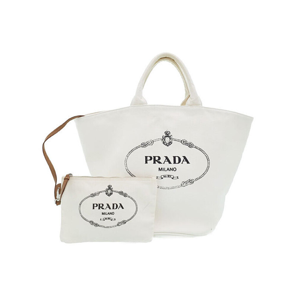 Prada Canapa Logo Convertible Shopping 2way Tote canvas White